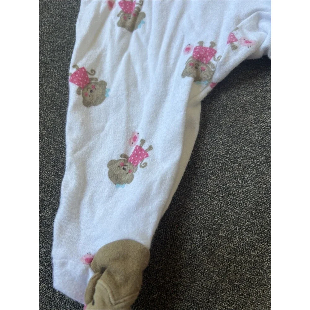 Child of Mine‎ by Carters Footed Sleeper Baby 0-3 Months White Monkey Pajamas